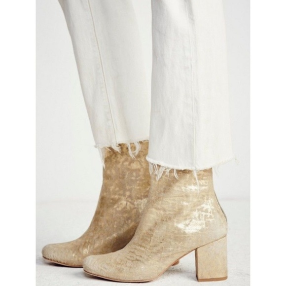 Free People Shoes - Free People Gold Metallic Leather Chunky Heel Boots